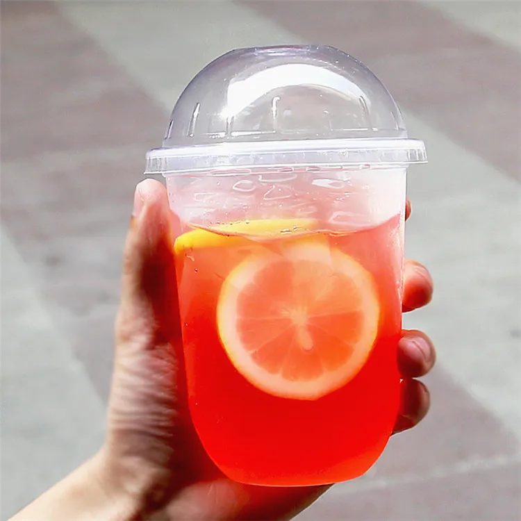 360ml 500ml 700ml  printed take away plastic Bubble Boba Milk Tea Cup With Lids