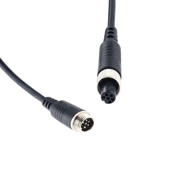 Waterproof rear view camera male to female m12 aviation video cable 6 pin aviation cable 6pin m12 aviation cable