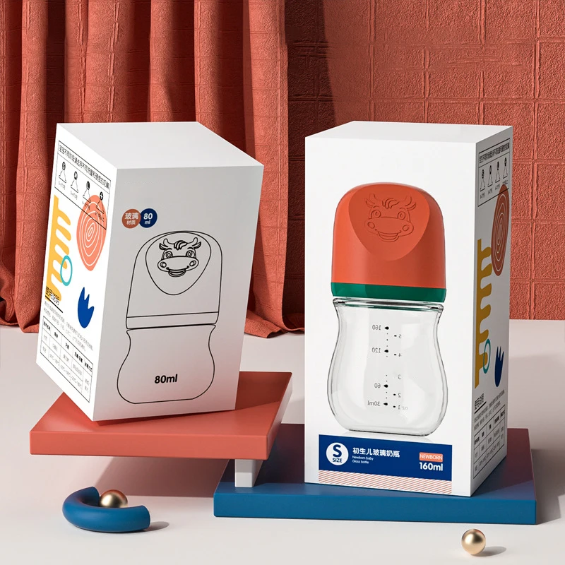 Hot Selling Baby Products Wide Neck Borosilicate Glass Baby Bottle Organic Feeding Bottle For Newborn Baby