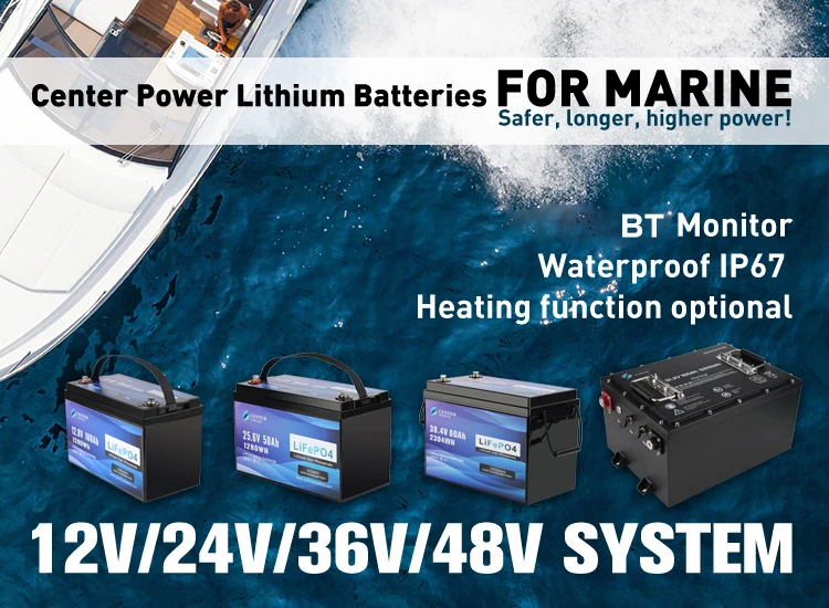 Center Power Trolling Motor Marine Application Fishing Boat Reel 12V 24V 36V 60Ah Marine Deep Cycle Batteries
