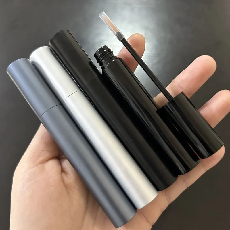 2024 hot sale 5ml round metal aluminum matte sliver black blue eyeliner container packaging eyelash bottle tube with wands brush