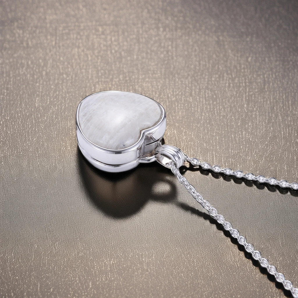 SC Gold Plated Heart Locket Pendant Necklace Openable Photo Frame Box Trendy Link Natural Moon Stone Buddhist Gift Women Men