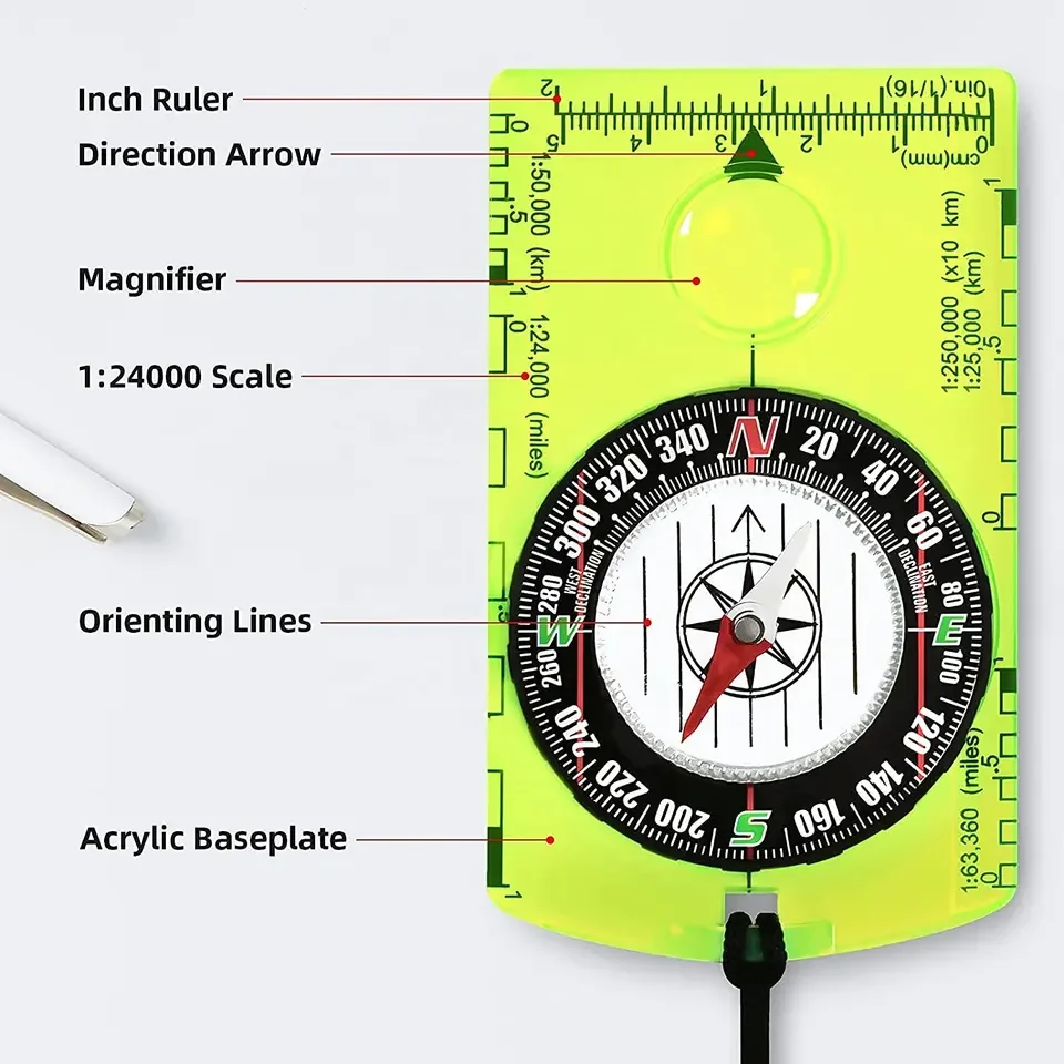 Multifunction Arylic  Orienteering Backpacking Compass Waterproof Map rule Compass  scale for Scout Kids Outdoor Camping