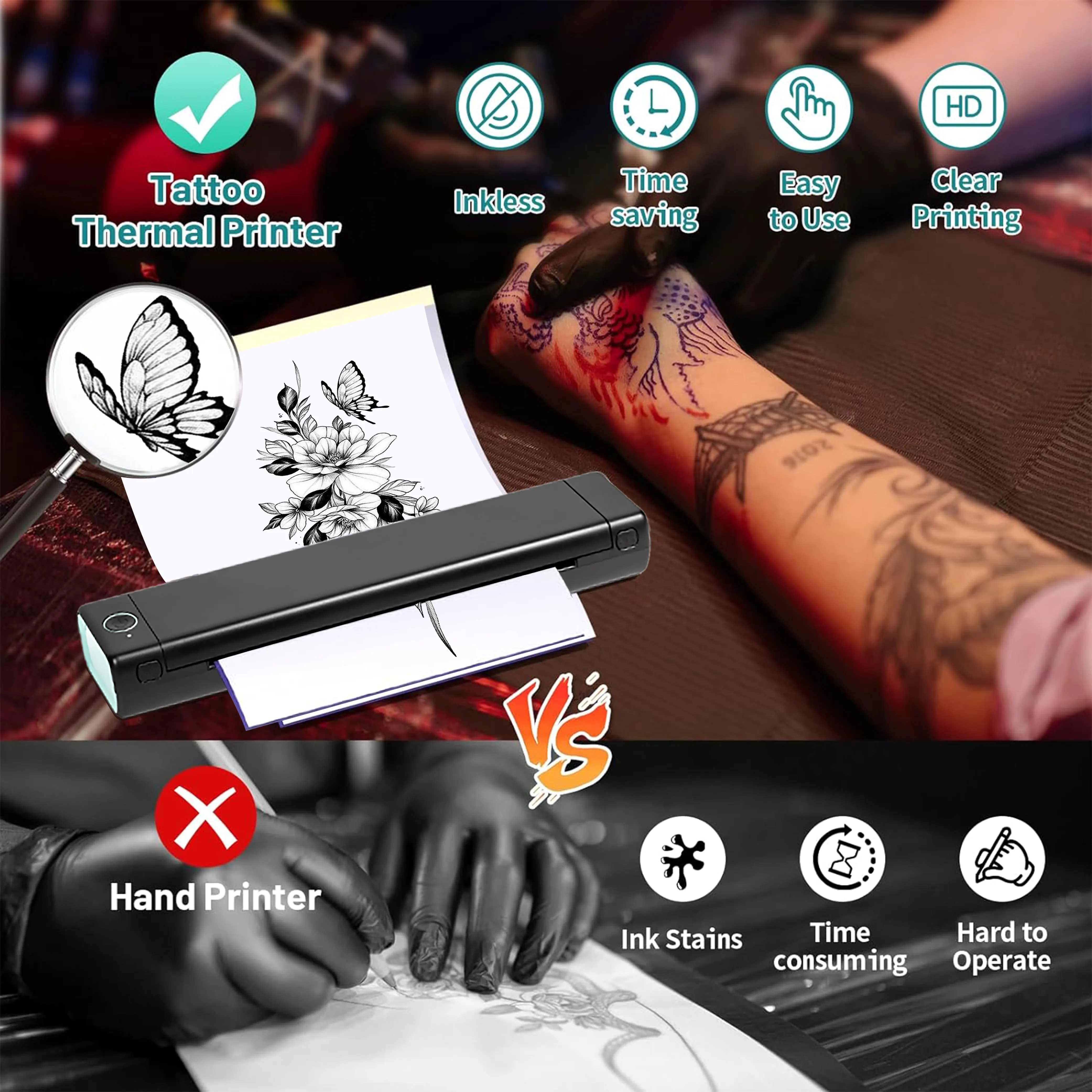 M08F Pro Tattoo Transfer Machine Tattoo Sticker Printer Mini Tattoo Printer portable