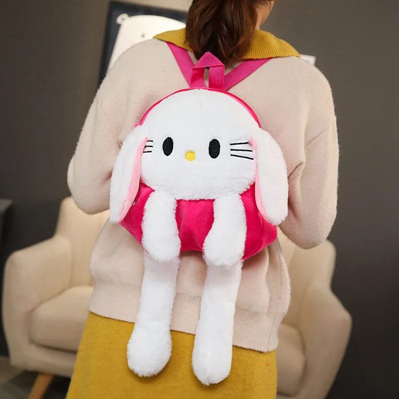 Wholesale new design kindergarten plush backpack moving rabbit ear plush backpack baby plush toy backpack