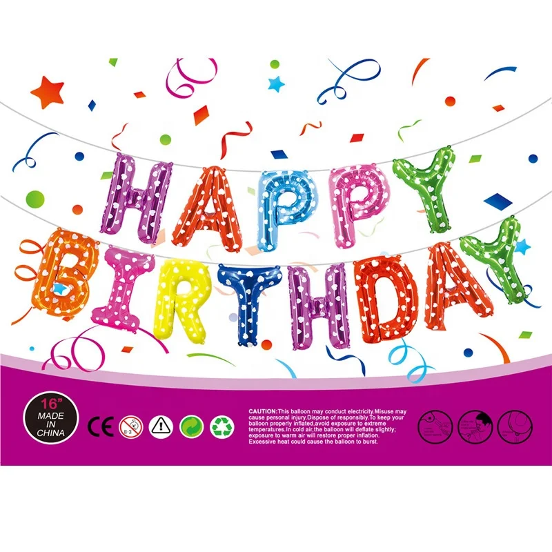 TLX 11 Year Party Decoration Supplier Wholesale 16 inch HAPPY BIRTHDAY Letters Foil Helium Alphabet Party Balloons Banner Set