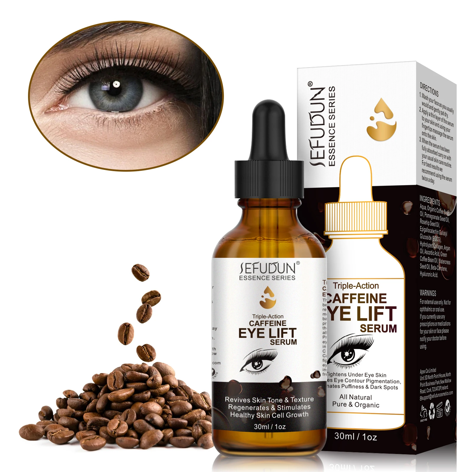 SEFUDUN 100% natural organic ingredients 30 ml anti-aging remove dark circles eye bags coffee night repair eye serum