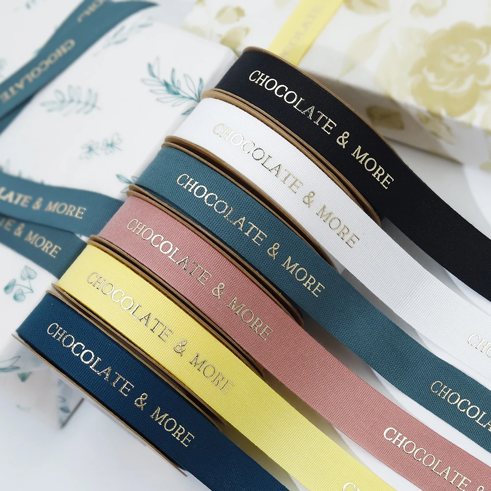 customize ribbon roll 3d embossed printed gift cotton ribbon with logo Gift chocolate Packaging Ribbon