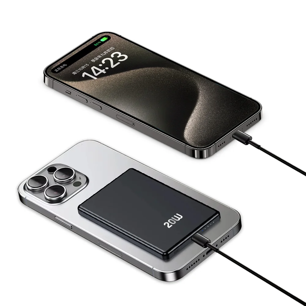 Магнитное портативное зарядное устройство 5000 мАч Ультра тонкий дизайн аккумуляторная батарея с 20WUSB-C для использования на открытом воздухе Быстрая зарядка беспроводной Power Bank