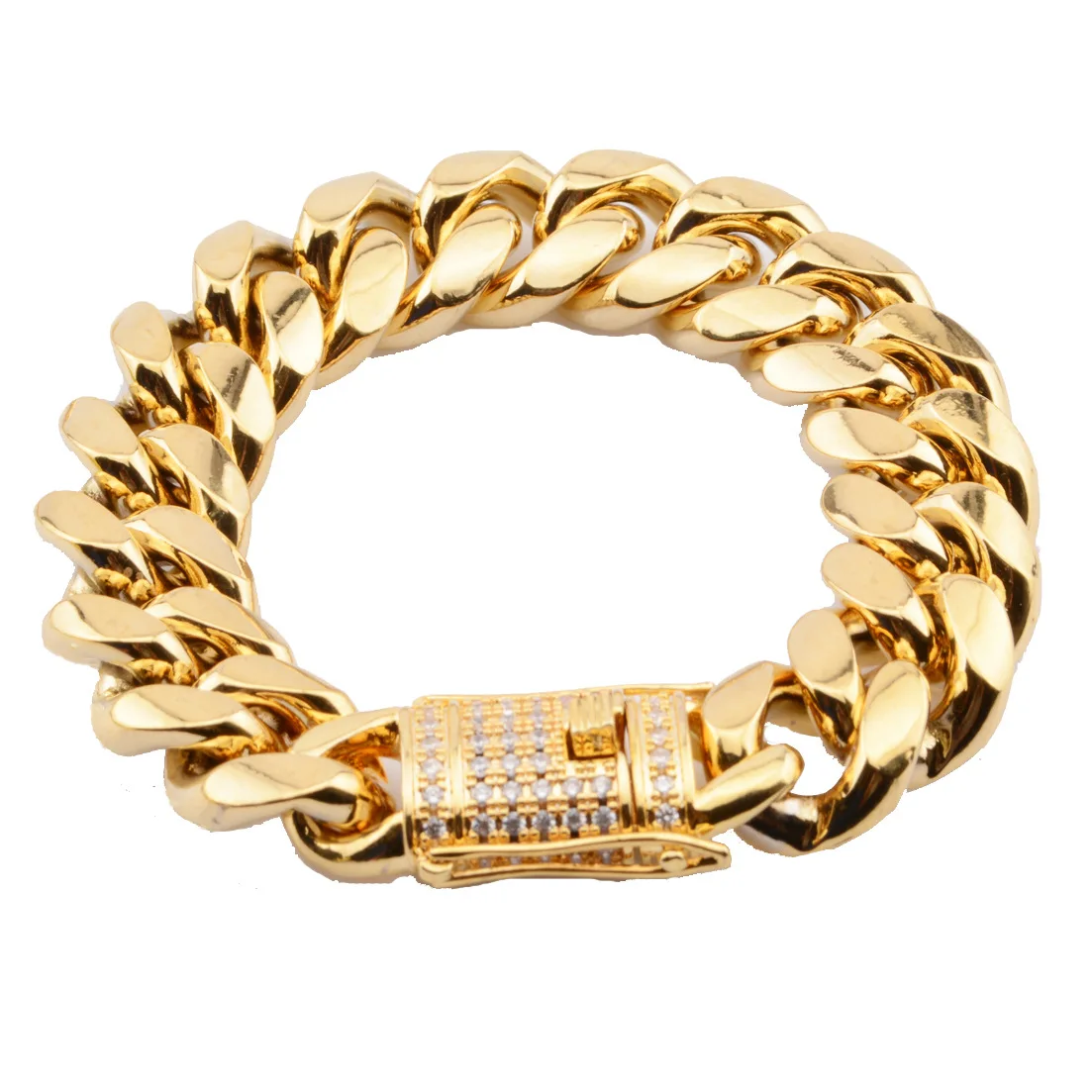 Stainless Steel Miami Cuban Chain Bracelet 18K Gold Plated 8/10/12/14/16/18MM Diamond Clasp Curb Cuban Bracelets Mens Bracelet