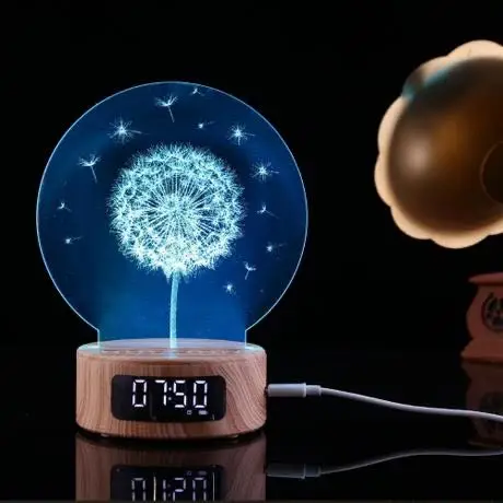  Деревянная отделка ABS с часами времени RGB 7 видов цветов Изменение 3D ночник музыкальная акустическая