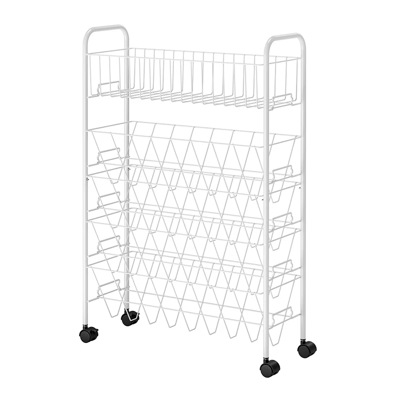 WIREKING 5 Tier Mobile Book Rack Shelf Magazine Storage Holders Racks Multifunction Metal Organisation Book Holder