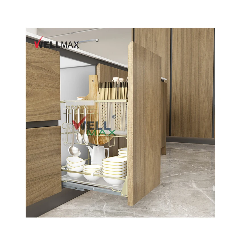 WELLMAX, выдвижная корзина, органайзер для хранения кухонного шкафа с полным расширением, с мягким закрытием, Полка для специй для посуды