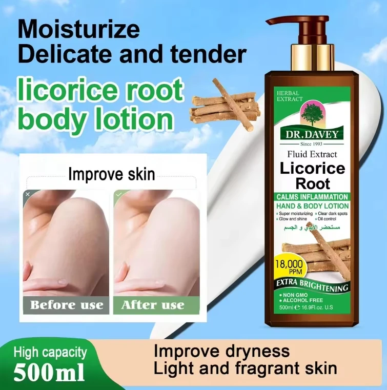 DR.DAVEY Licorice Root Body Lotion Skin Whitening Lightening Moisturizing Private Label 500ml  For All Skin