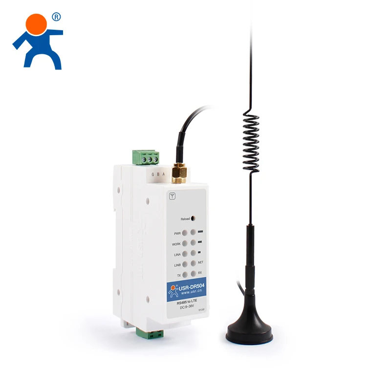 USR-DR504-G Global DIN-Rail Serial to 4G LTE Modem with SMS/ Modbus RTU to TCP/ AT command