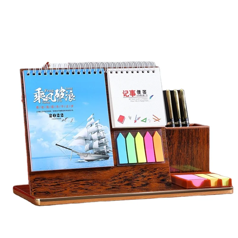 Hot Sale Factory Direct 2024 Standing Flip Perpetual With Sticky Note Pad Customized Wooden Desk Calendar Good Price