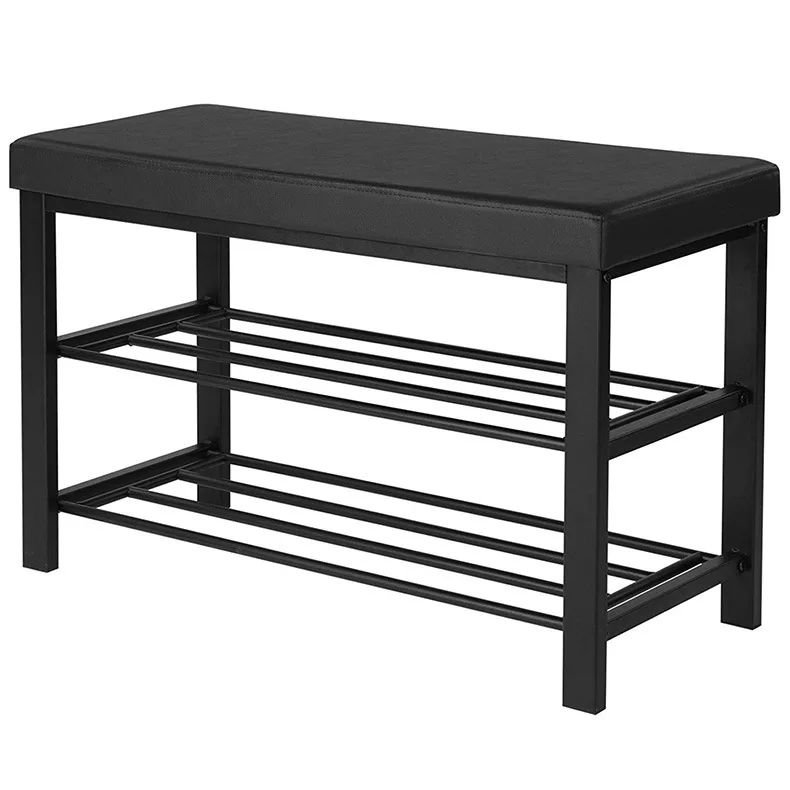 Customized Modern PVC Leather Metal Folding Bench Shoe rack for Living Room
