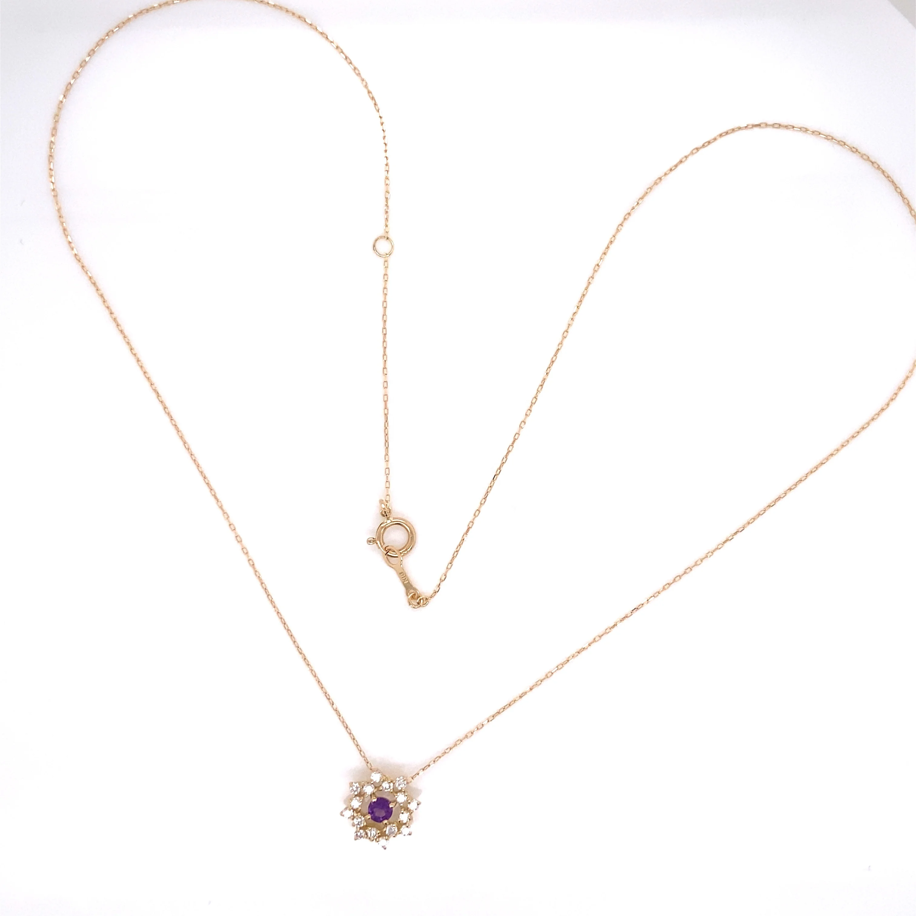
JMW Japan made Solid K10 K18 gold Feb month Birthstone Amethyst Gems with 0.16ct Diamond Birthday gift 