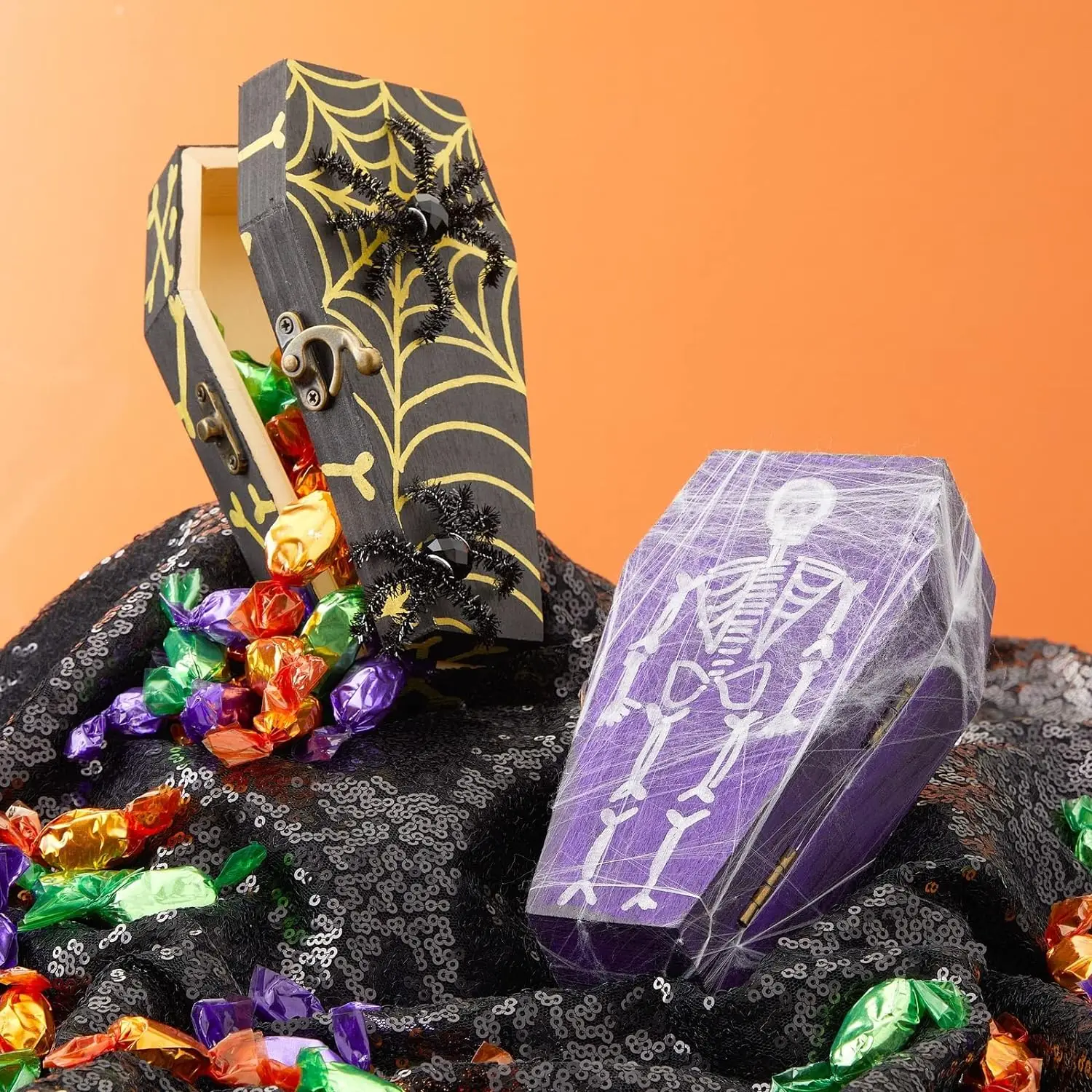 6-Piece unfinished Halloween coffin box with hinged lid