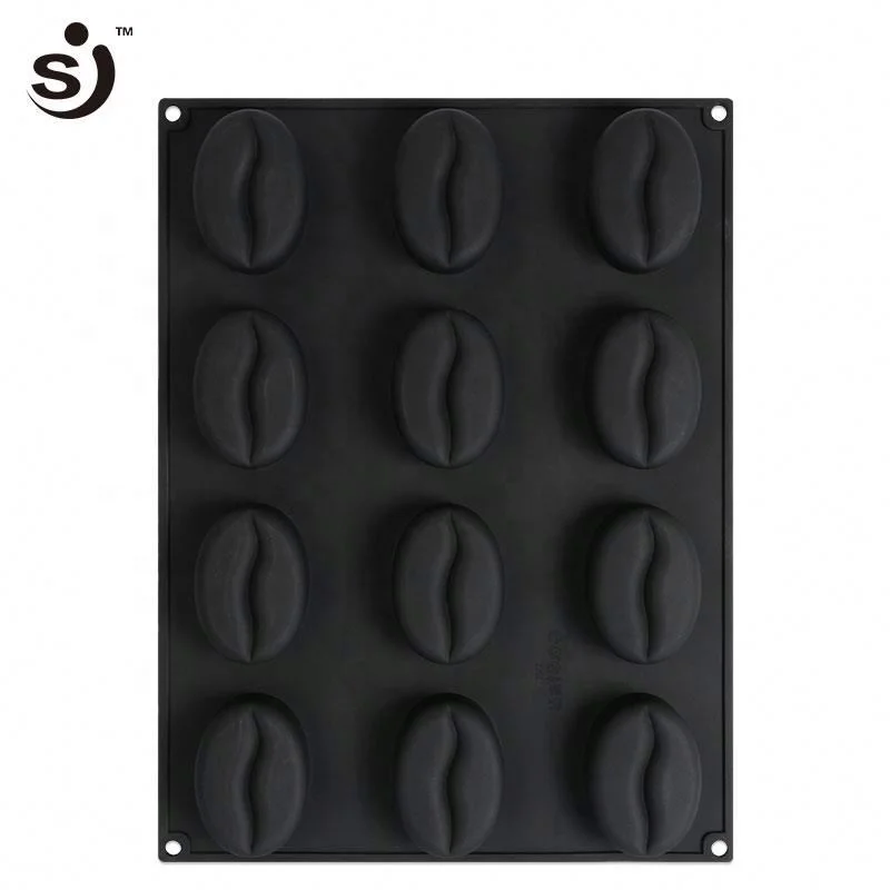Hot Selling 12 Cavities Large Cute Coffee Bean Design Silicone Mini Cake Molds
