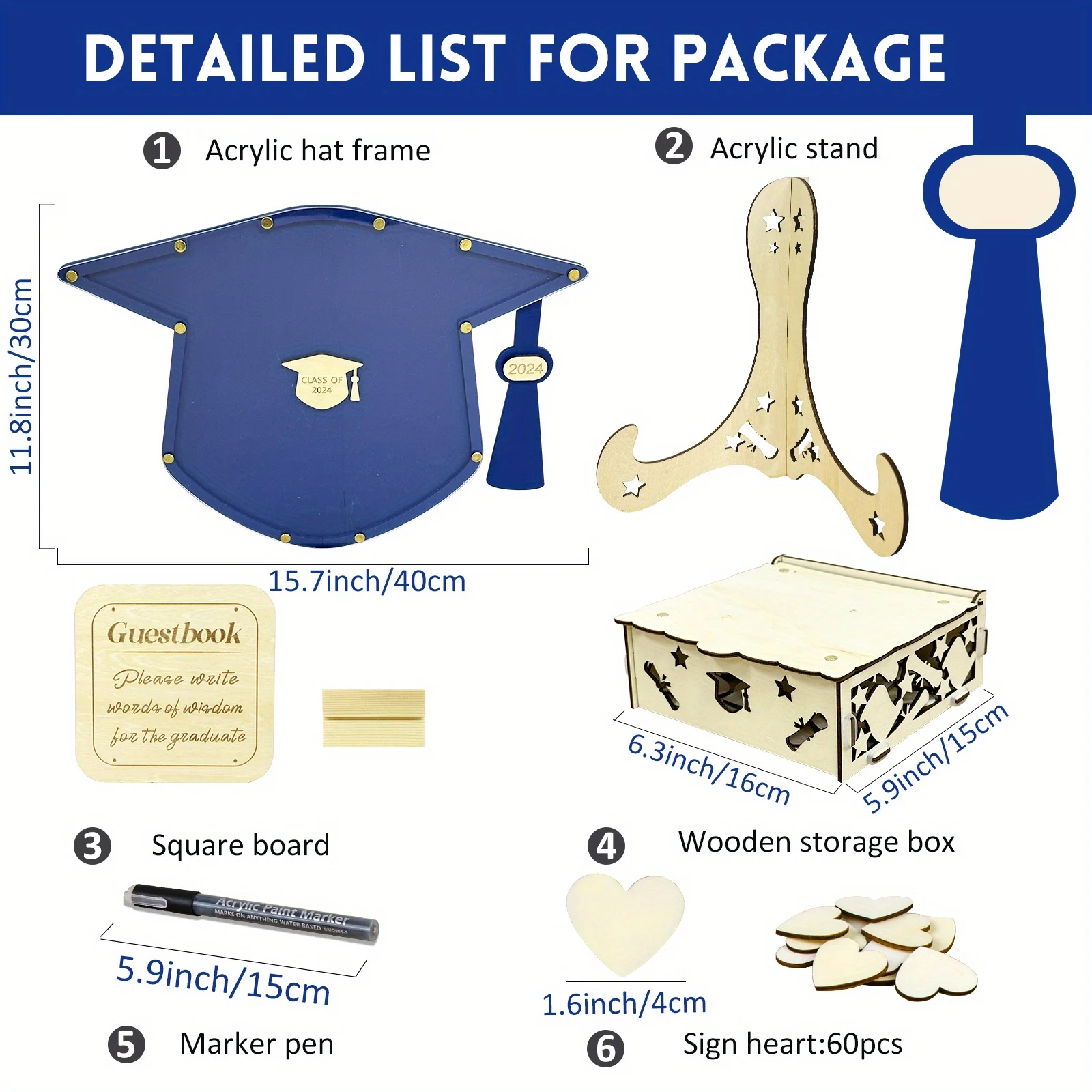 2024 Graduation Gift Wooden Photo Frame Wooden Picture Frame 60 Hearts Perfect 2024 College High School Class Decoration