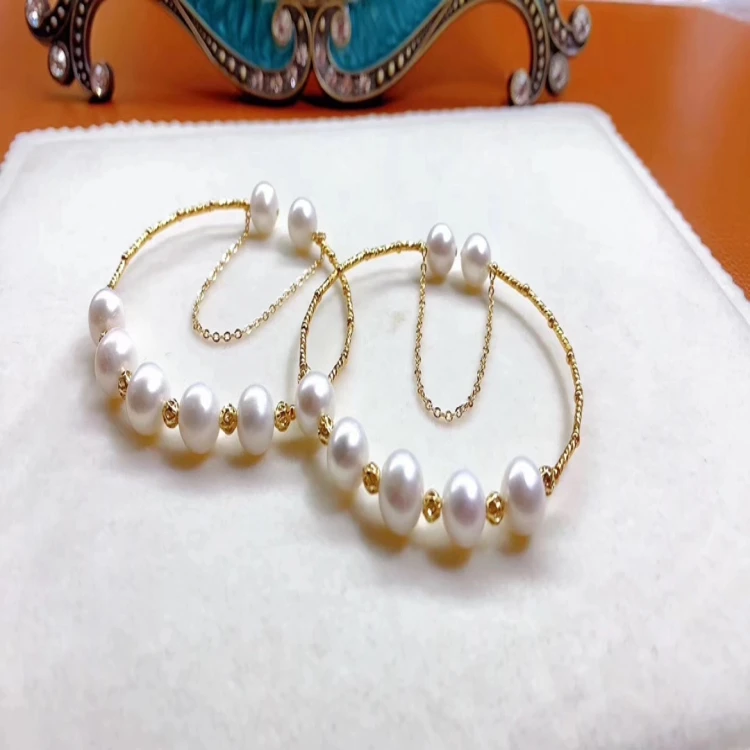 Feirun 9-10mm AA+  edison baroque Real natural cowrie shell jewelry freshwater pearl bracelet pearl bead bracelet for women