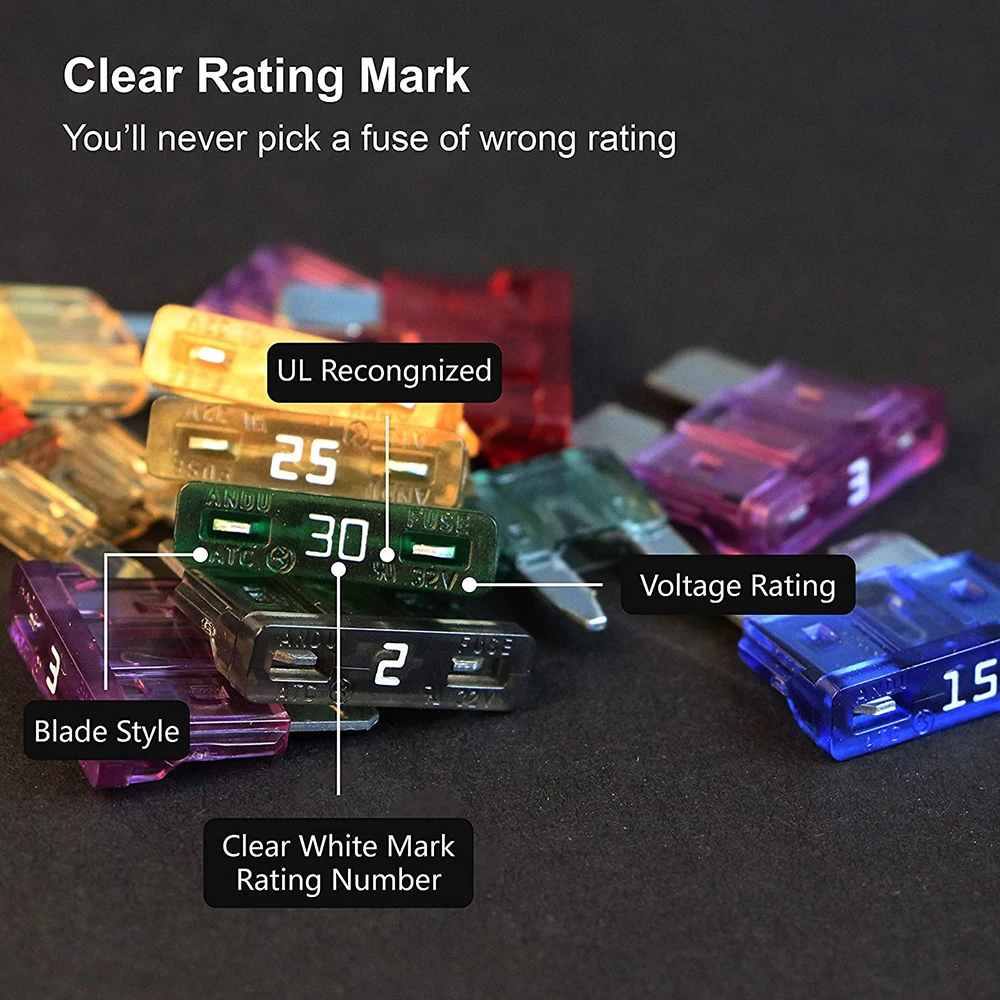 Andu Supplier Auto Safety Blade Fuse Assortment Kit Standard ATC/ATO Blade Fuse Automotive High IEC