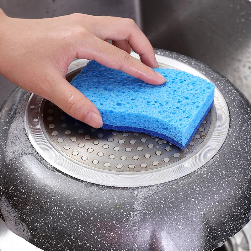 Strong Water Absorption Natural Plant Fibers Wood Pulp Dish Washing Sponge Custom Design For Double Usage