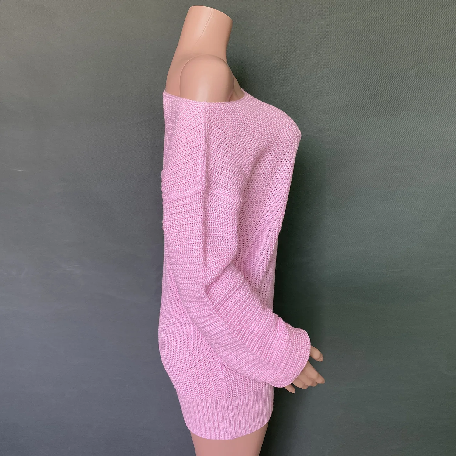 Urban beauty elegant casual solid color off shoulder lantern sleeve knit sweater dresses lady