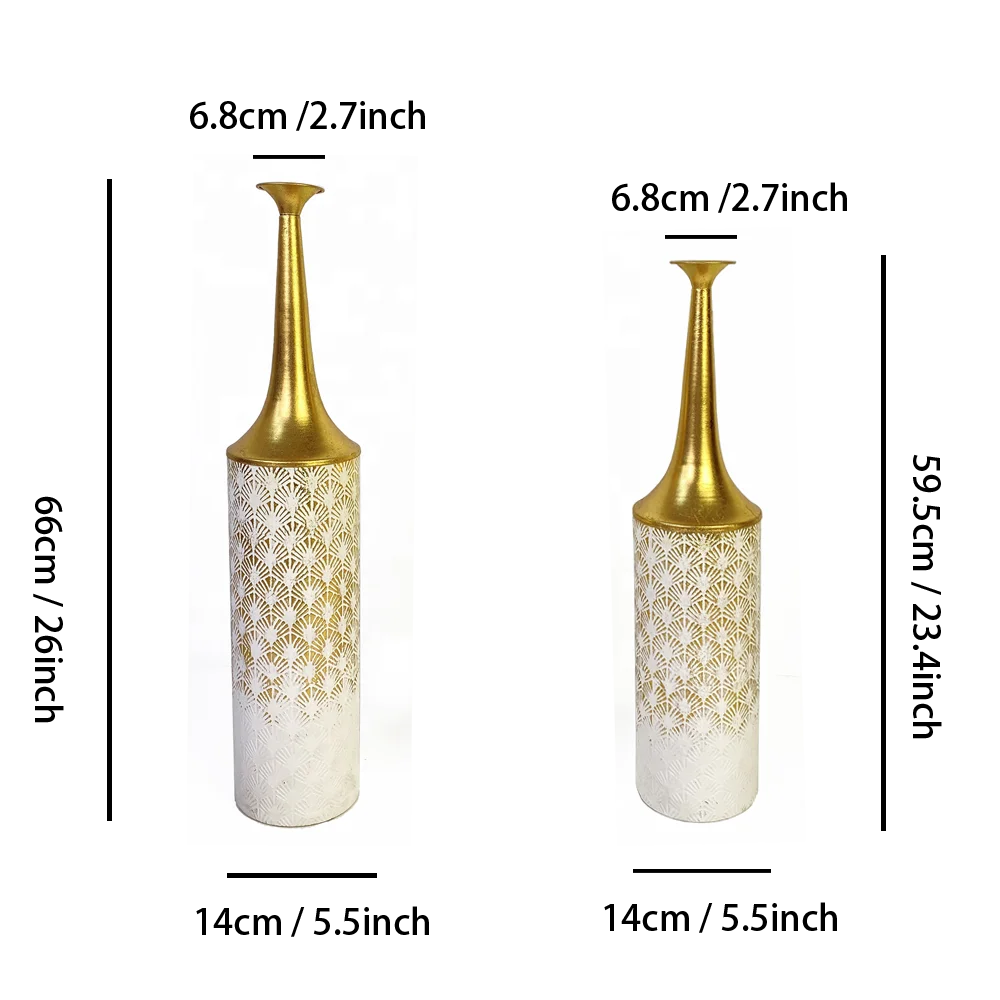 Lander Set of 2 Rustic Coastal Large Vintage Gold Metal Flower Vase Floor Vases for Living Room