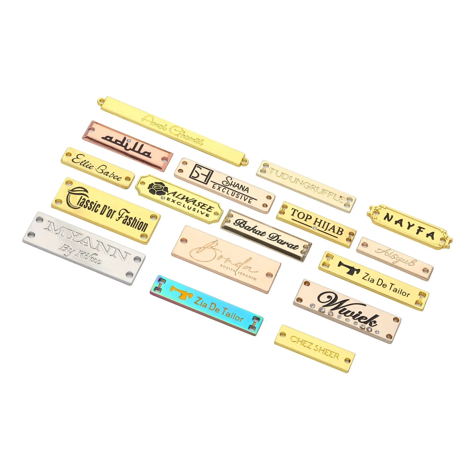 Decorative design custom garment metal brand logo metal clothing labels label metal bag tags