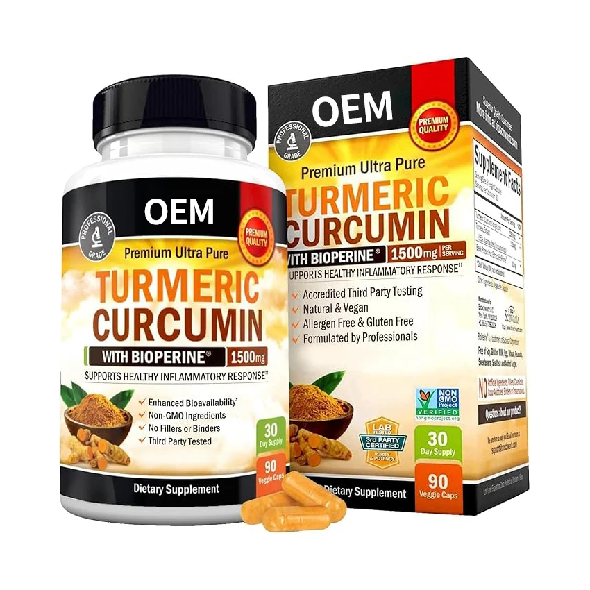 OEM Turmeric root Extract 95% Curcuminoids With Ginger Black Pepper Turmeric Curcumin Capsule