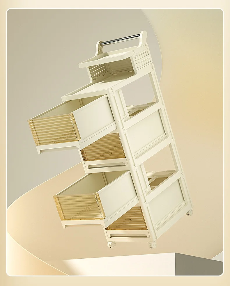 Hot Selling Large Size Foldable Storage Bins Drawers PP Plastic Toy Organizer Wheels Modern Snack Book Bookcase High Quality