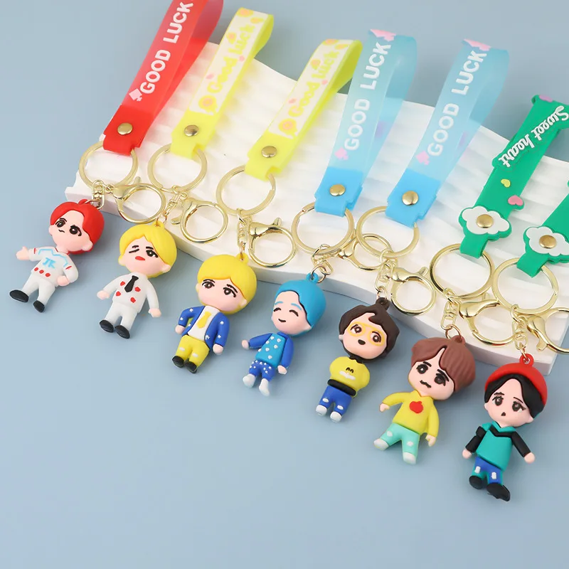 JM 7Pcs Bangtan Boys Keychain Epoxy Buckle Three-Dimensional Cartoon Accessories Pendant Mobile Phone Bag Daily Wear Ornaments