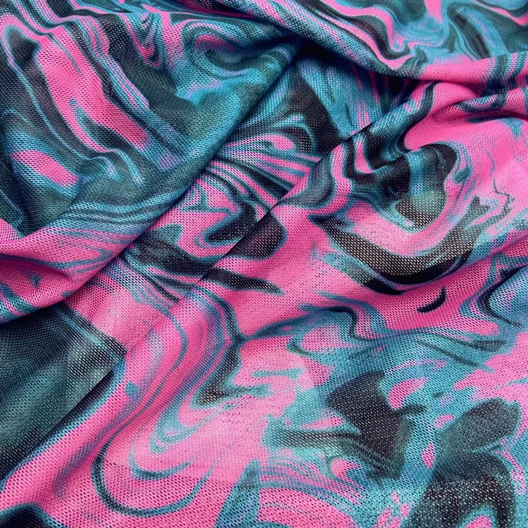 Custom 95/5 polyester 4 way stretch knit ripple pattern digital printed power mesh fabric for clothing