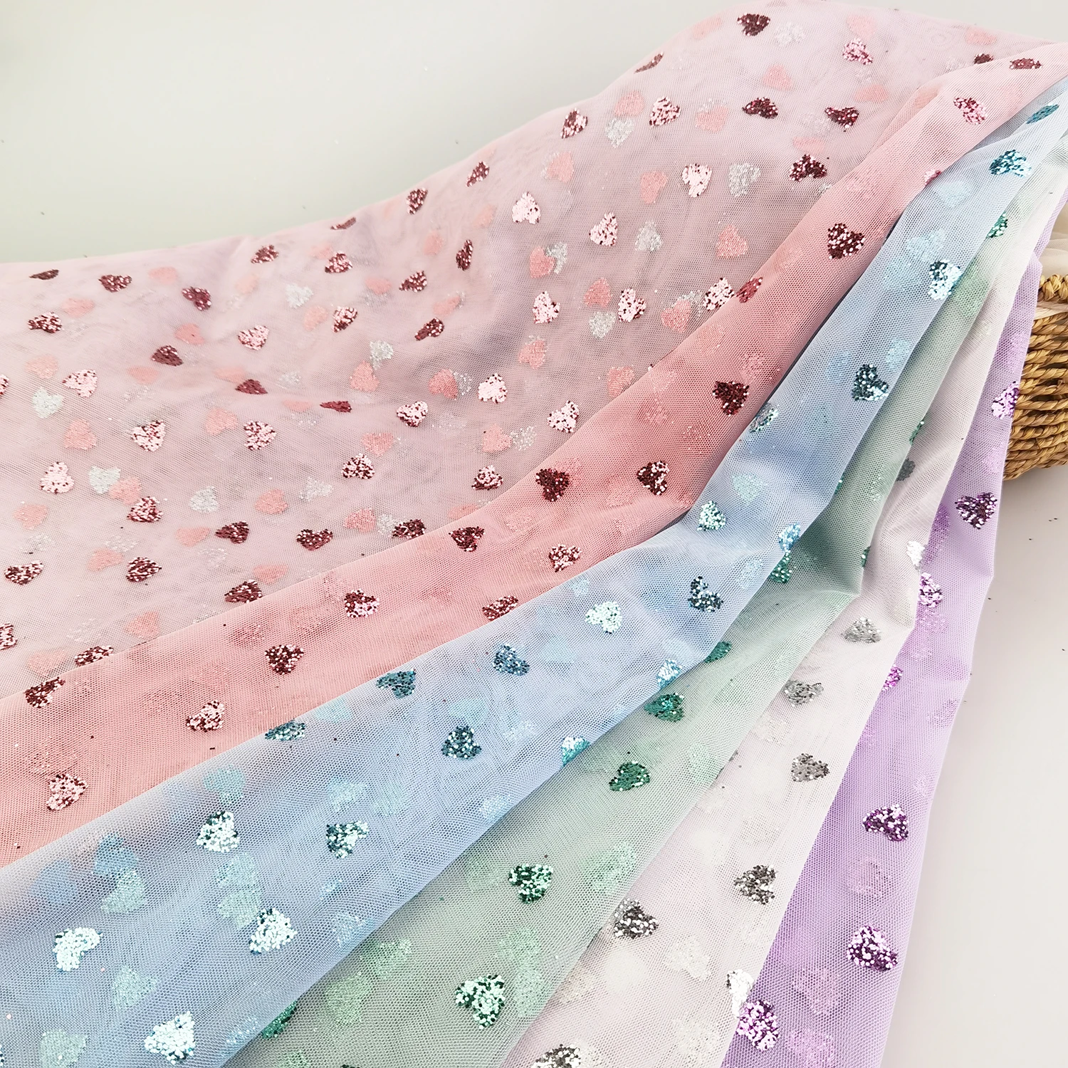 New design heart design glitter sparkle mesh
