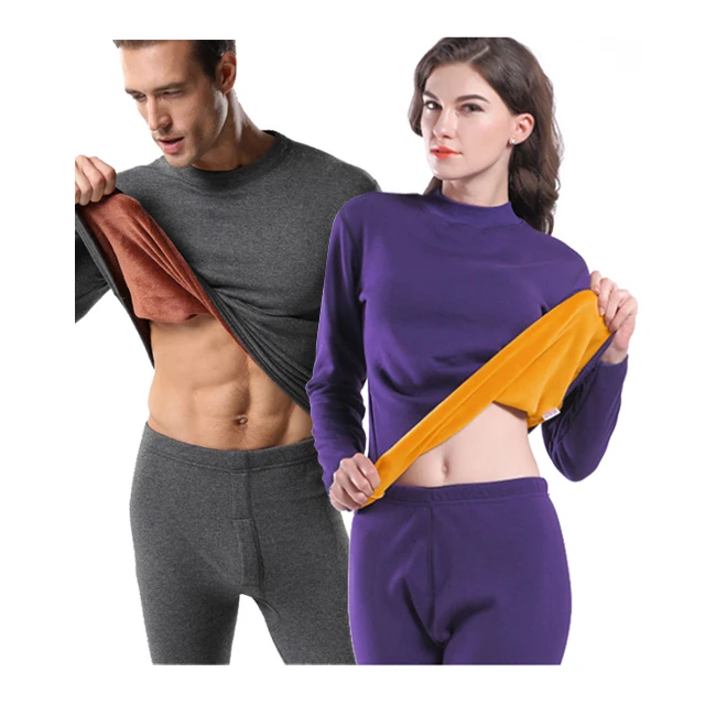 Men and women thermal underwear custom logo base layer seamless plush thickened cotton fabric winter thermal wear set underwear