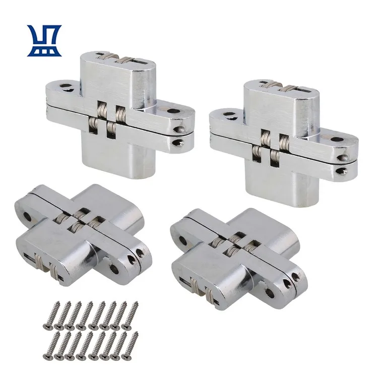 BQLZR Free Shipping 4Pcs Silver Cross Hidden Hinges Folding Door Concealed Hinges Kitchen Cabinet Hinges