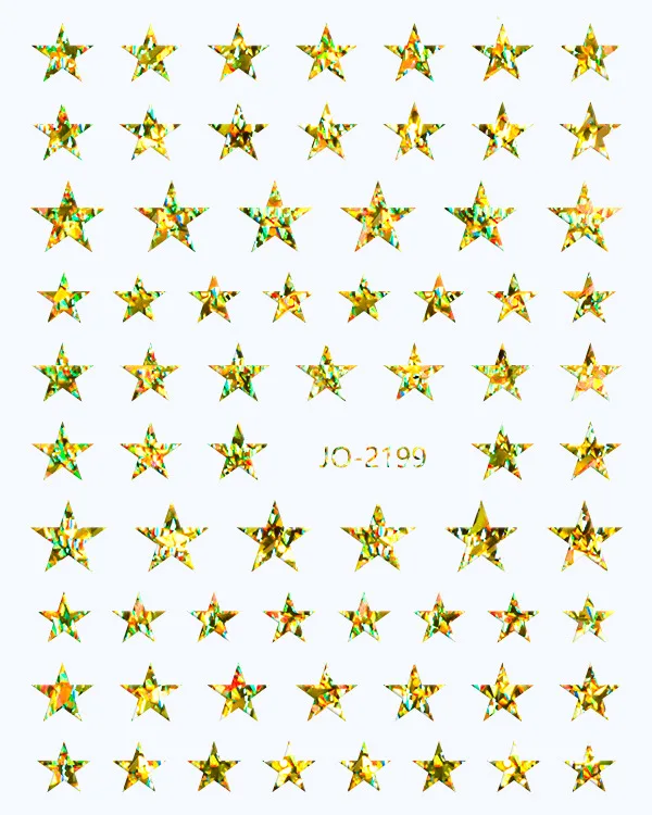 Colorful star nail stickers 3d decals hollow heart self adhesive sticker red blue five-pointed star nail stickers 2023