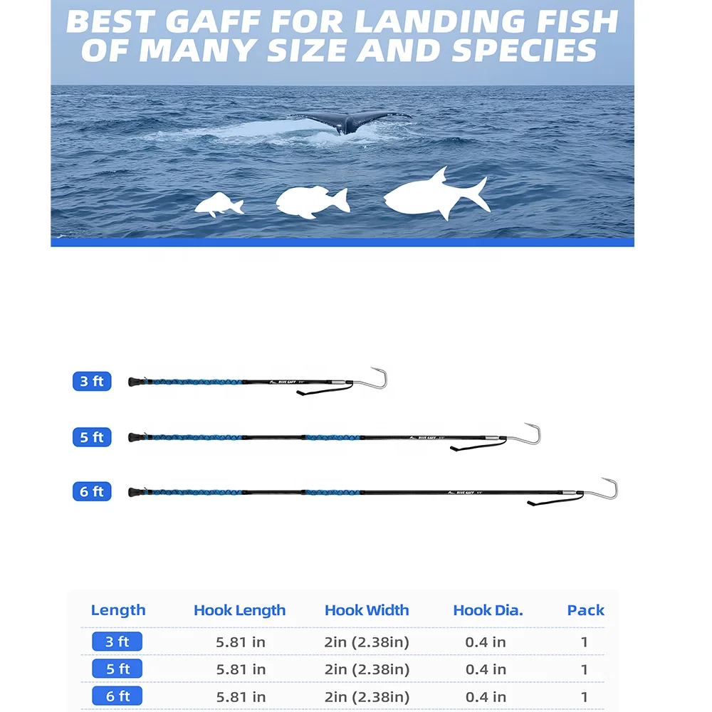Big Game Carbon Fiber/Fiberglass 3/4/5/6/8/10/12/14/16 ft Fishing Fiber Glass Gaff Hook For Tuna Shark Marlin