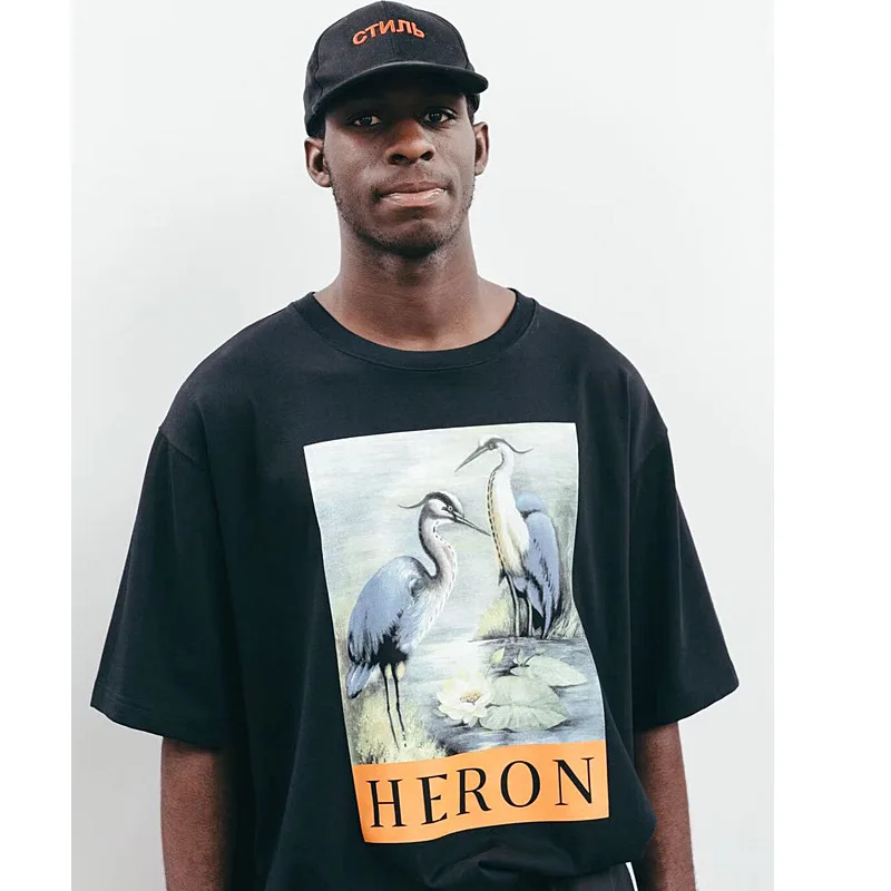  Винтажный стиль 100% хлопок футболки HERON PRESTON Crane с абстрактным рисунком уличная одежда в стиле хип-хоп большого размера