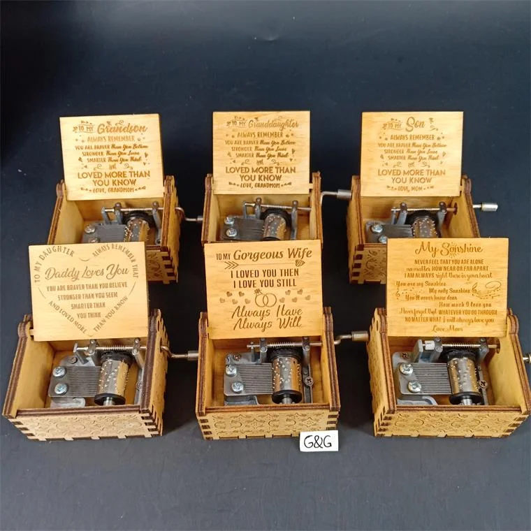 Factory Stock Wooden Mini Hand Crank Music Box for Birthday Gift