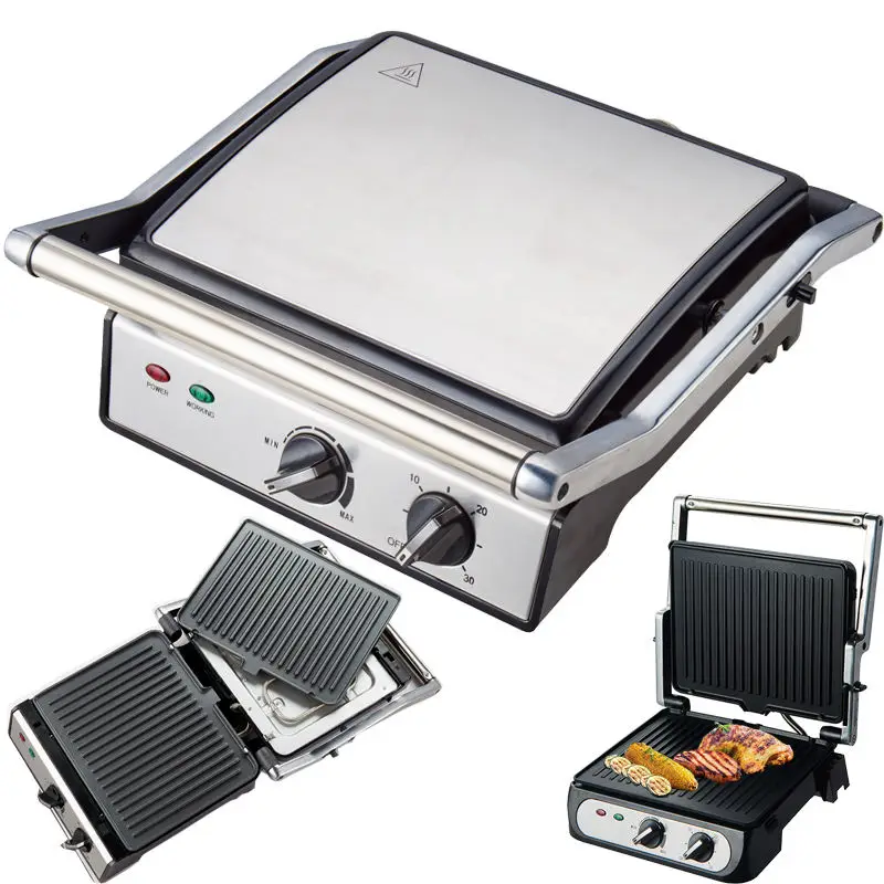 Hotsale 90 and 180 degree Dismountable Oil Collector Function Electric contact panini Grill With Thermostat
