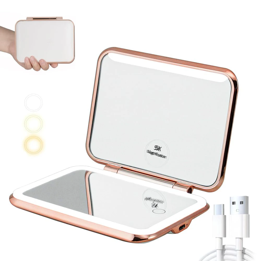 Antique Single-Sided Handheld Cosmetic Mirror with Lights for Makeup