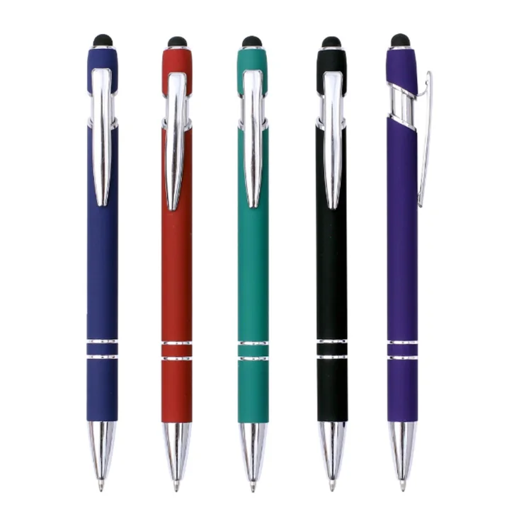 Promotional Gift Custom Logo aluminum matt rubber Soft  Ballpoint Pen with Stylus Premium Metal Touch Pen