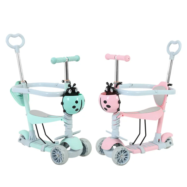 Wholesale 3 IN 1 flashing PU wheel Kids Scooter OEM baby toys kick scooter child scooter with push bar