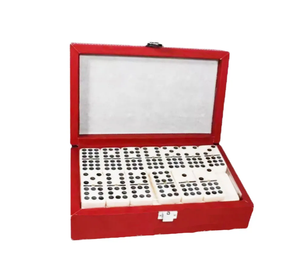 Customize 28 Piece Double-Six Dominos Wooden Box with Leather Surface Domino Game Dominos Set