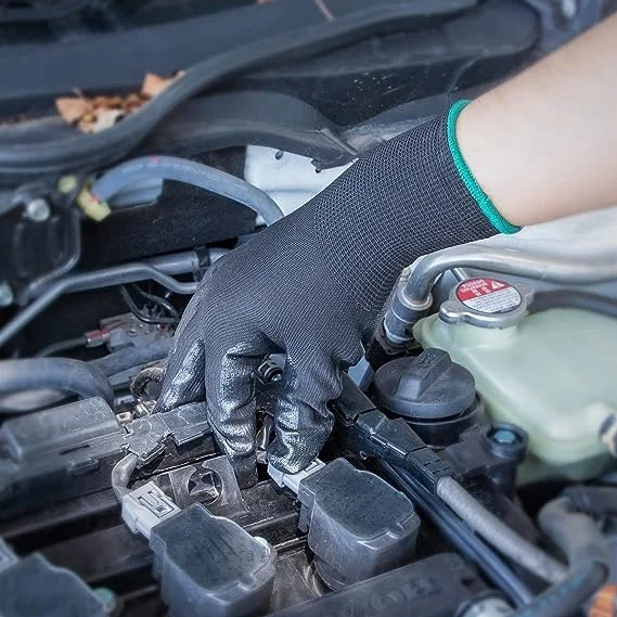 Oil Proof Smooth Nitrile Coated Seamless Knit Nylon Safety Work Gloves For Construction Repair