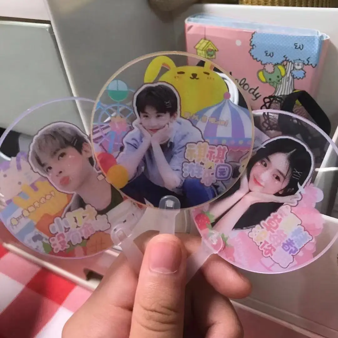 Custom plastic transparent Kpop Mini fans and Cute Hand fan with Hand Holder Transparent hand fan custom printed