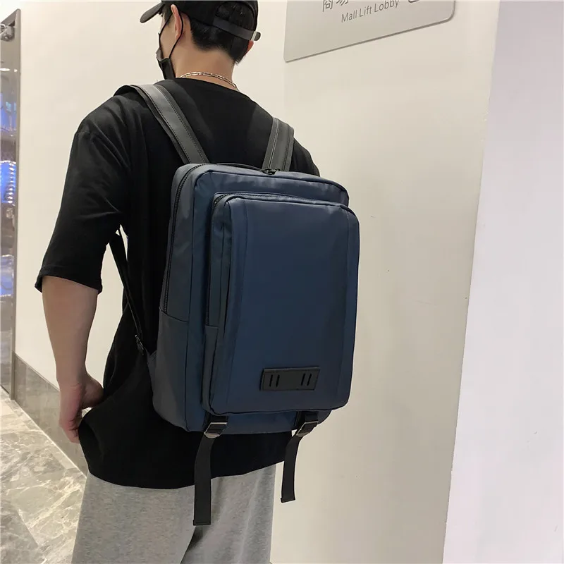 Nylon waterproof blue business travel bag with USB charger durable computer laptop backpack